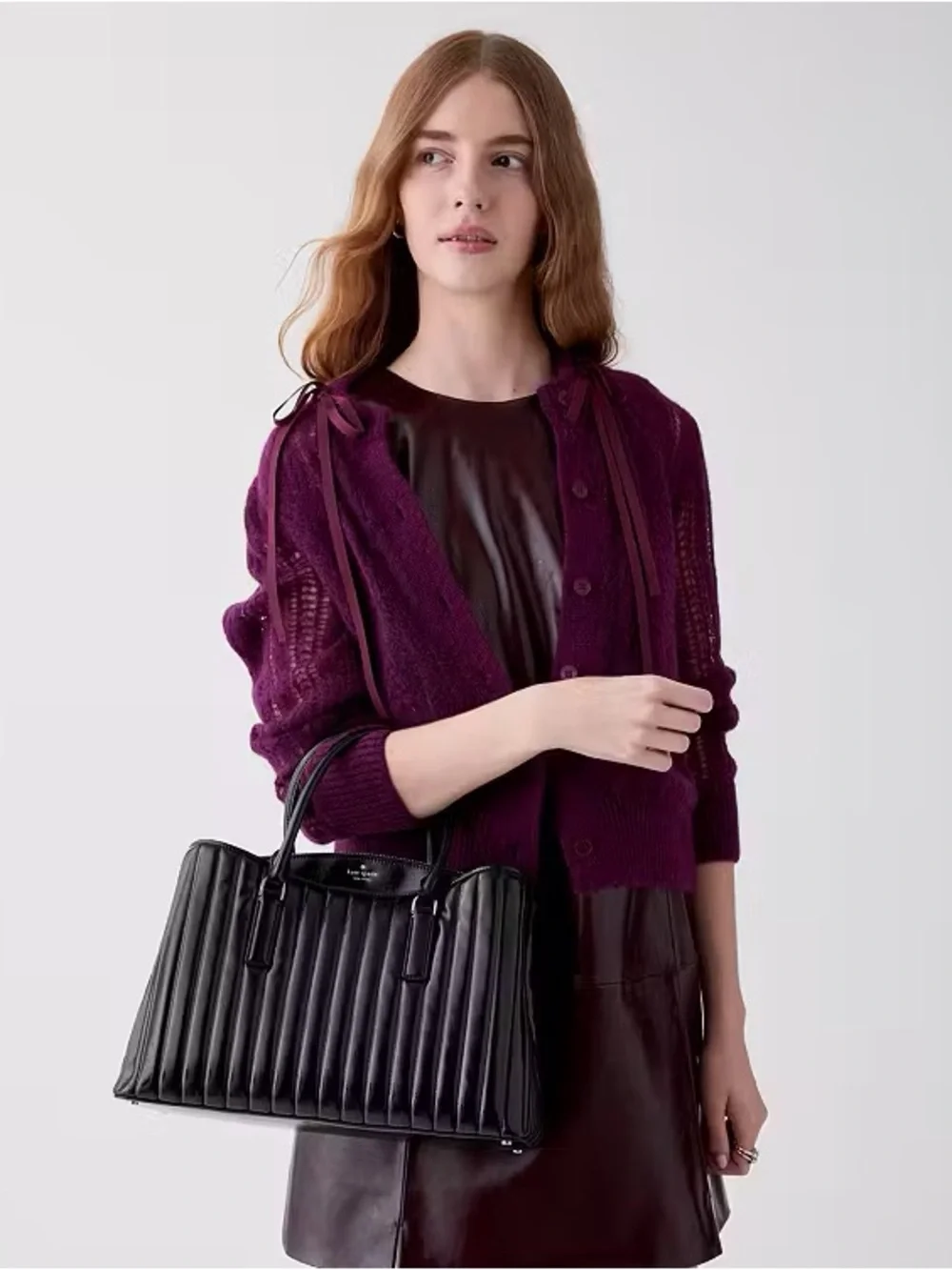 Kate Spade Thompson Street Shiny Quilted Convertible satchel Bag, Black NEW NWT